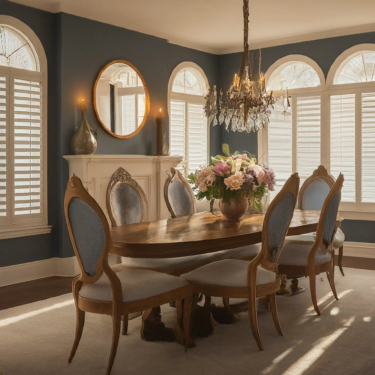 Natural woven wood shades in a coastal sunroom