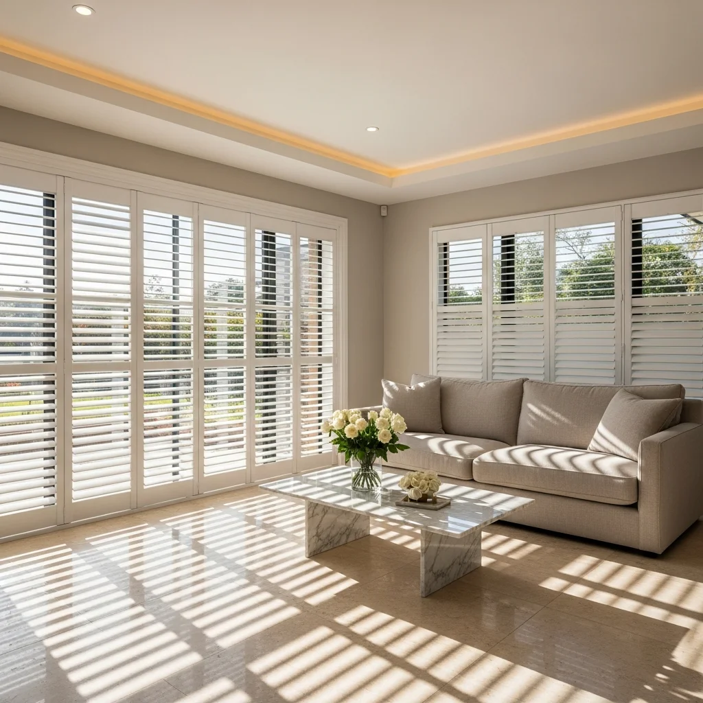 Hunter Douglas Palm Beach Polysatin shutters in a Florida coastal home