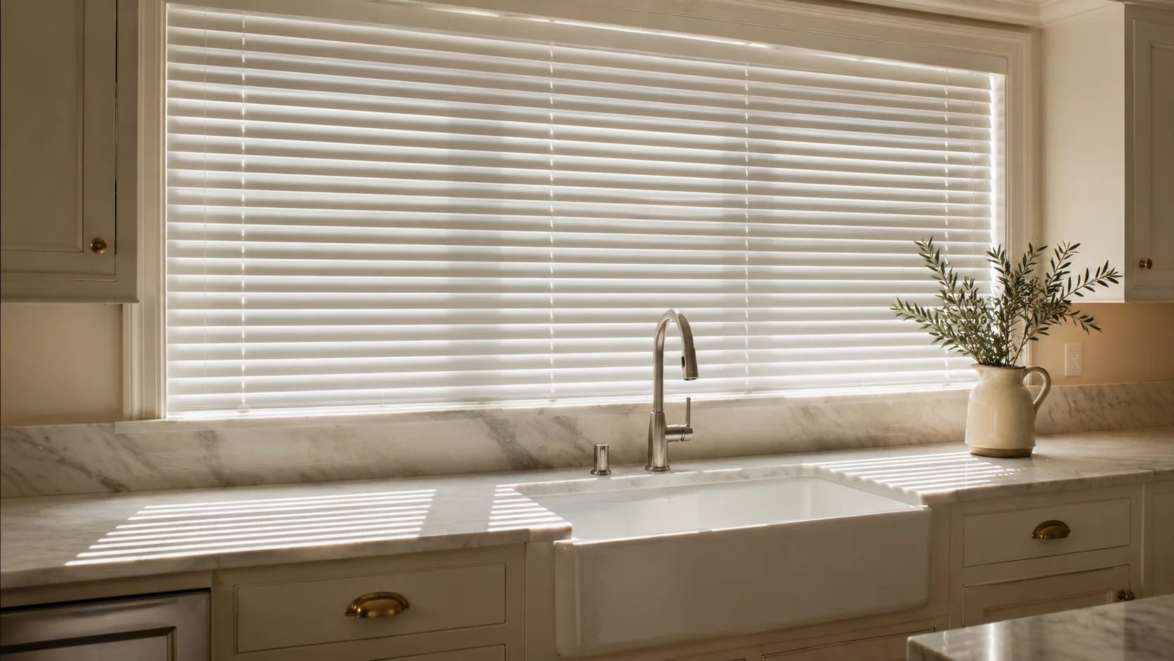 White 1-inch aluminum mini blinds on a window