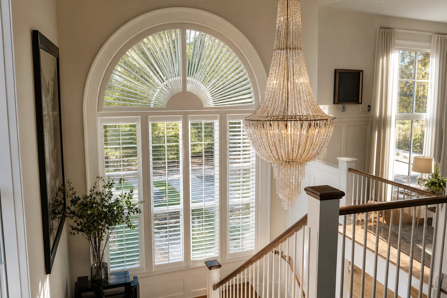 Custom-radius arched plantation shutters on a Florida home