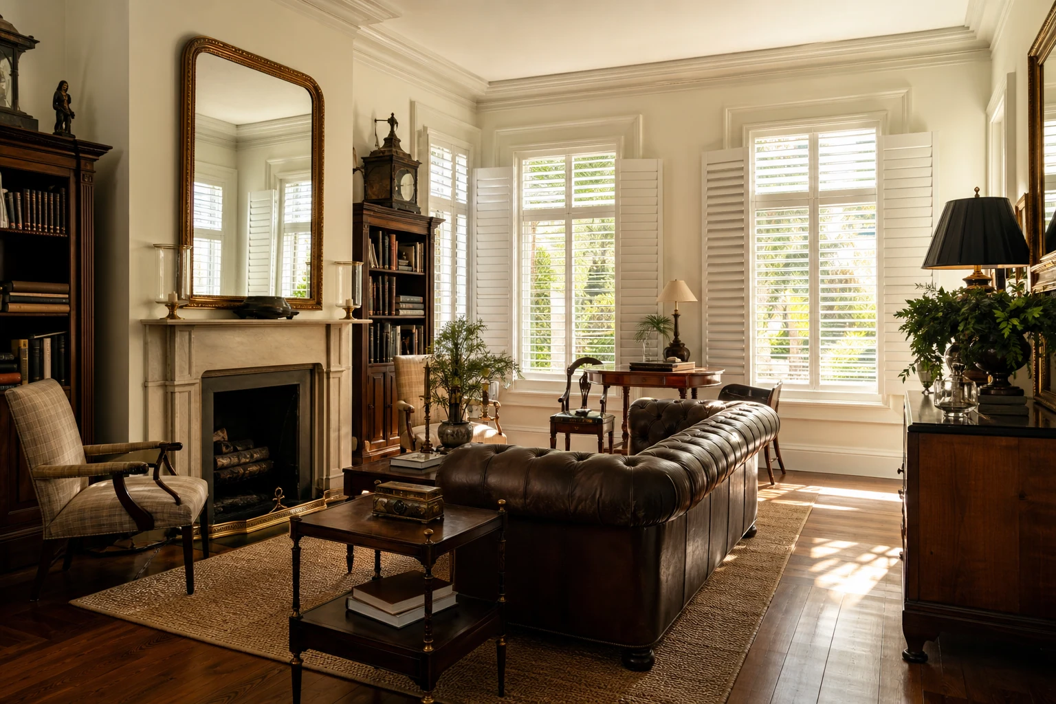Custom plantation shutters in a coastal Florida living room