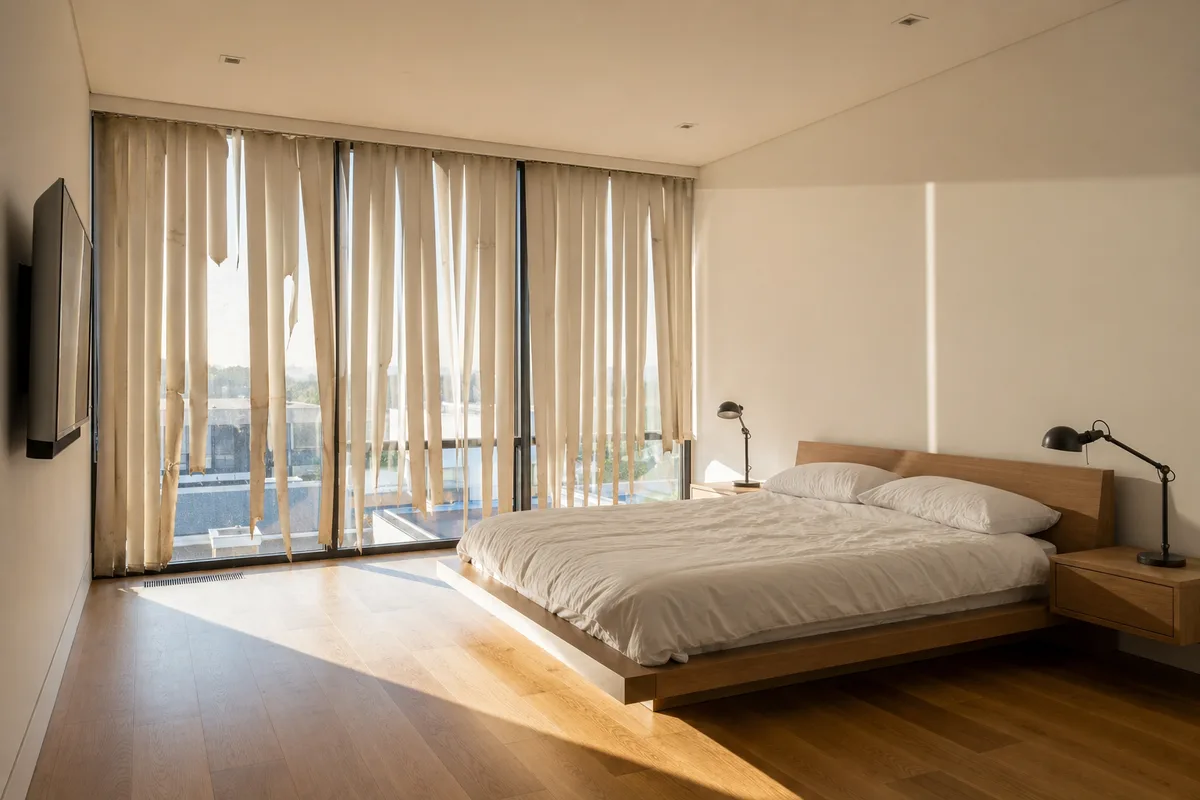 Motorized Roller Shades in a Destin Master Bedroom -- before