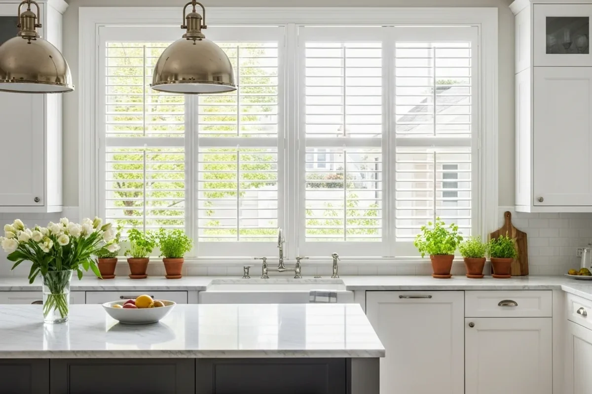 Kitchen Plantation Shutters in a Gulf Breeze Bayfront Home