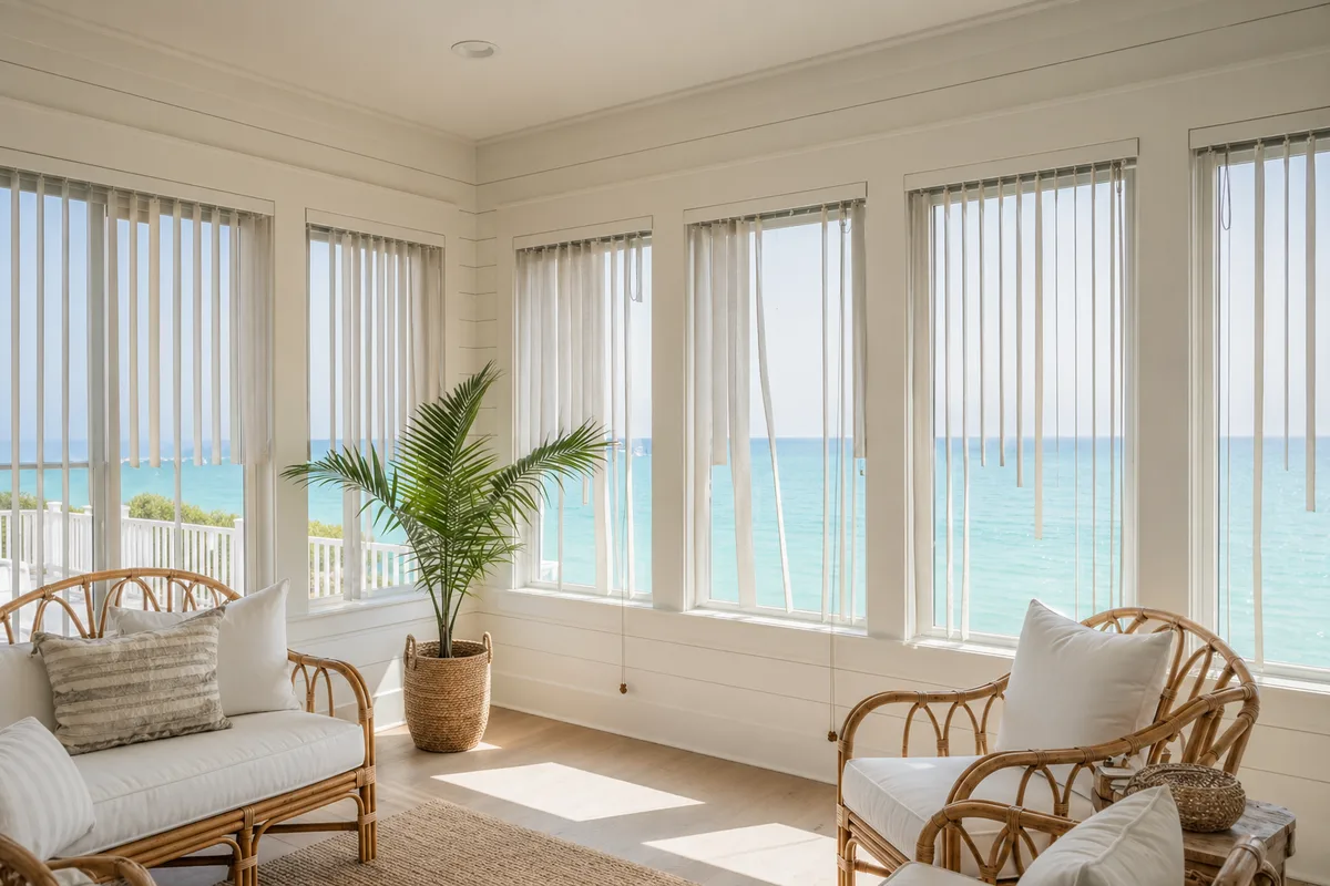 Natural Woven Wood Shades in a Panama City Beach Beach House -- before