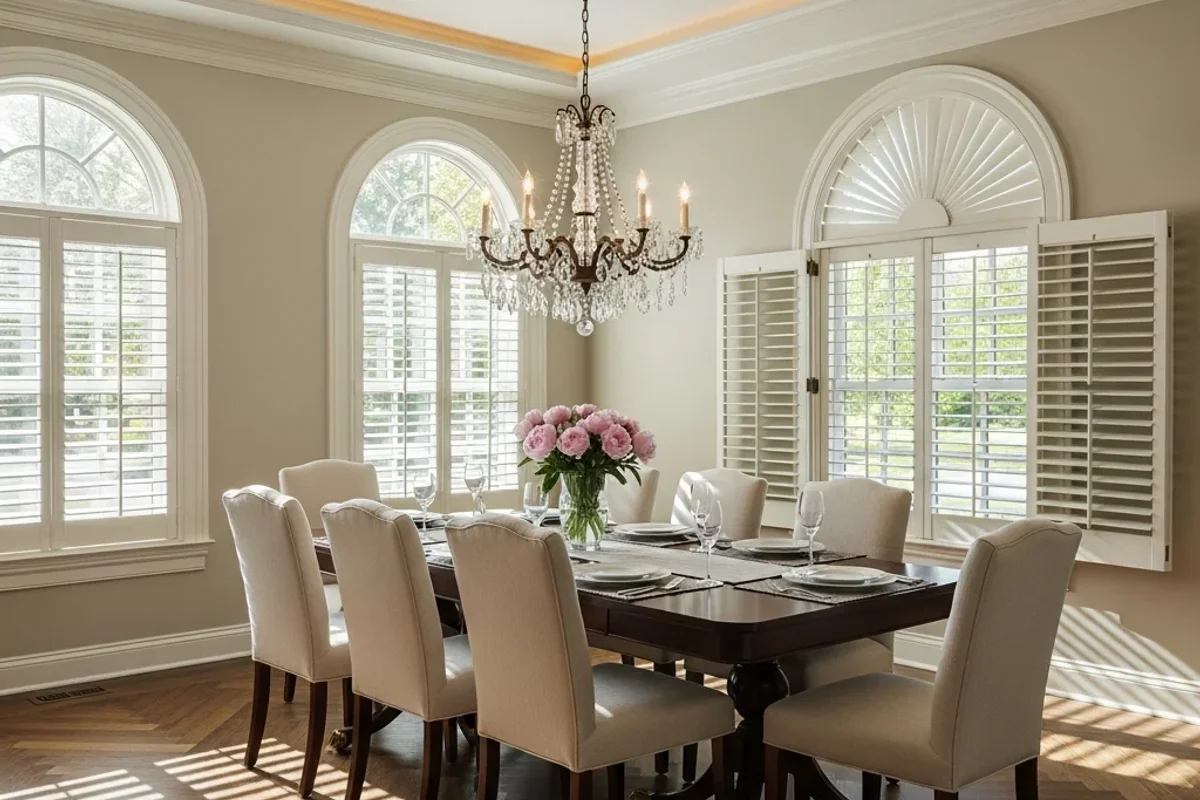 Arched Plantation Shutters in a Pensacola Formal Dining Room