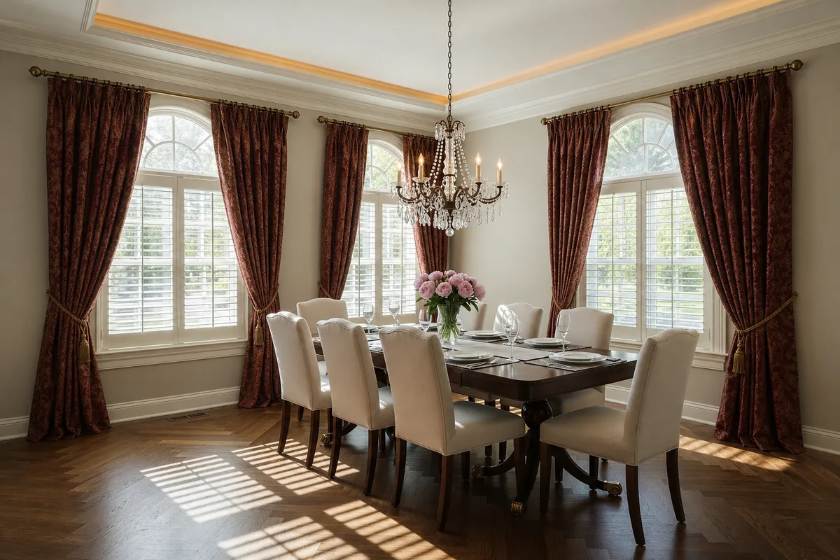 Arched Plantation Shutters in a Pensacola Formal Dining Room -- before