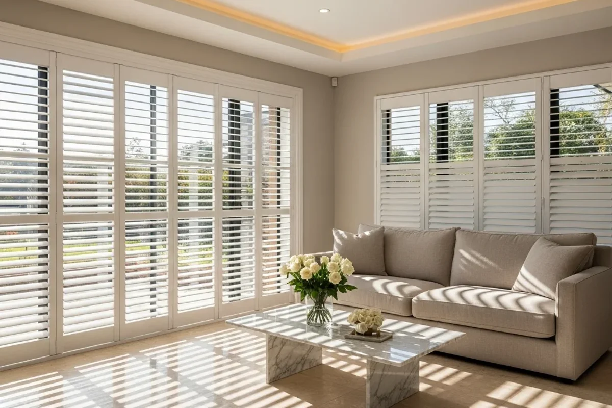Great Room Plantation Shutters in a Pensacola Coastal Home -- after