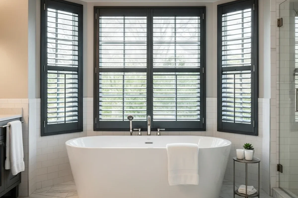 Poly Plantation Shutters in a Pensacola Spa Bathroom